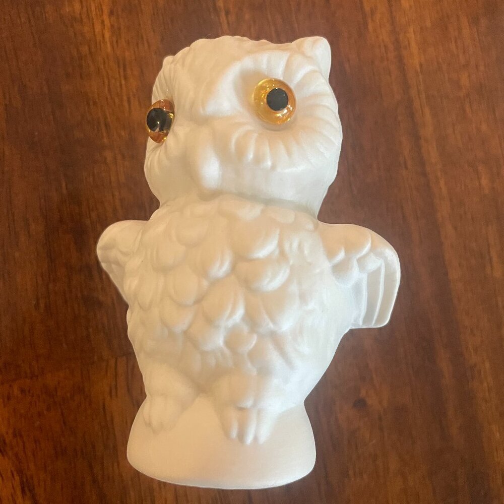 Goebel 38305 Germany White Owl Figurine 1970 W Gold Yellow Glass Eye Unique vint